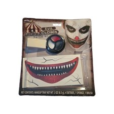 Killer Evil Clown Complete Costume 4pc Halloween Makeup Kit, White Red Black