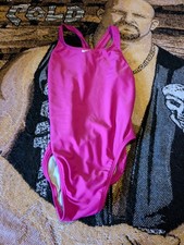 Nike One Piece Swimsuit Sz 10 Womens Pink fucshia Center Swoosh Athletic