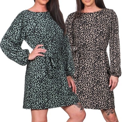 Vero Moda Damen Kleid Damenkleid Minikleid Langarmkleid Leopardmuster VMMerve