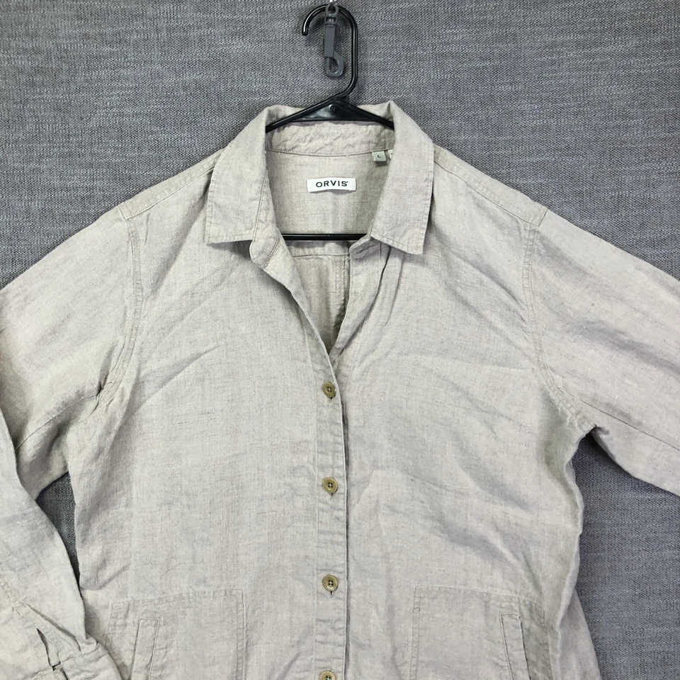 Chaqueta Orvis Mujer Grande Beige Lino Botón Frontal Informal Ligera Ropa de Trabajo Foto 2 de 4