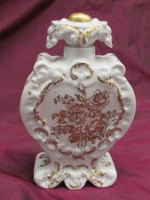 Antique French Limoges white  gold floral porcelain cologne perfume bottle 7.25