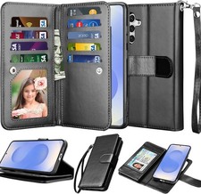 Samsung Galaxy S25 Case Card Holder Slots Kickstand Leather Phone Cover Black