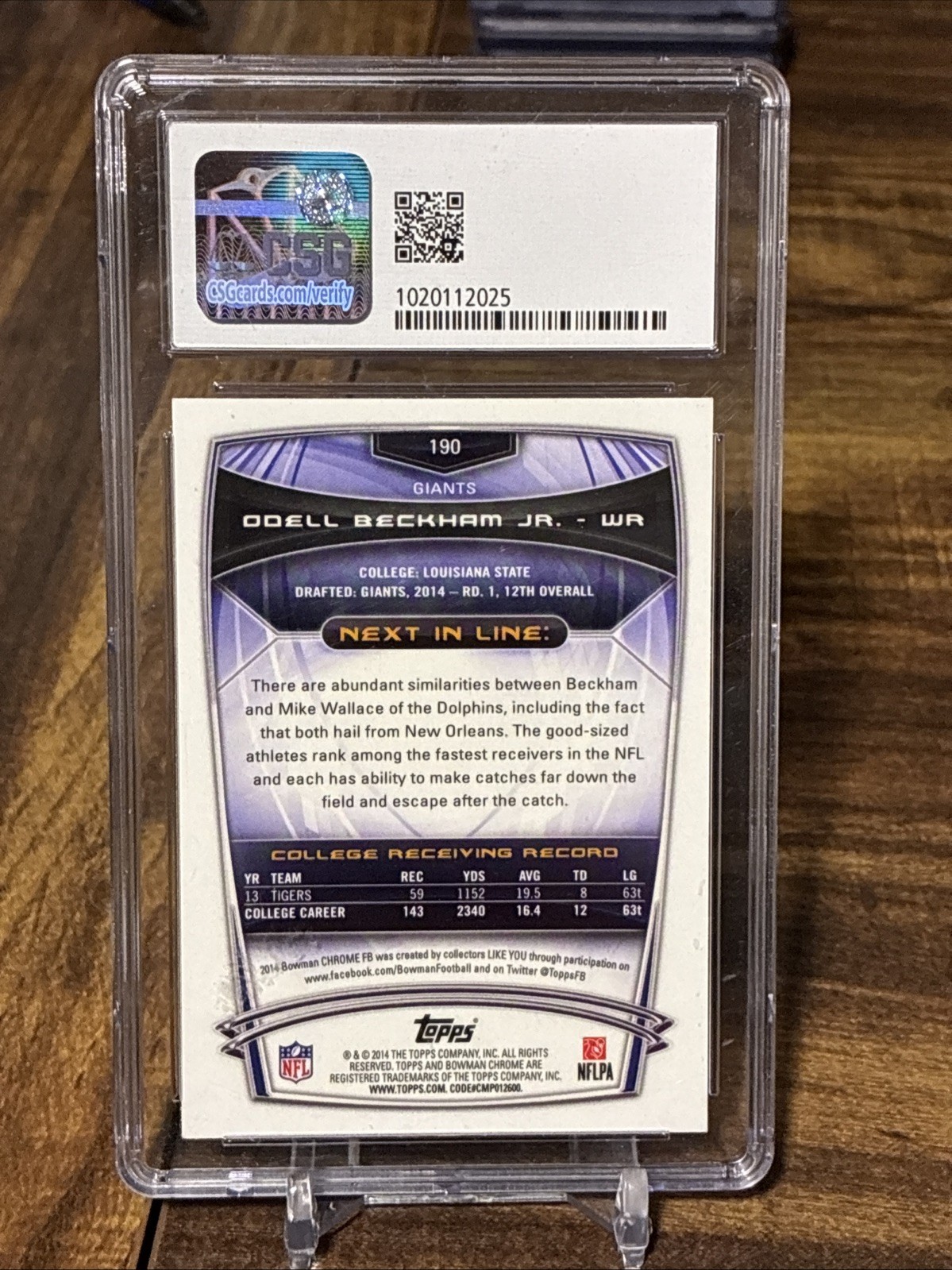 2014 Bowman Chrome Odell Beckham Jr. Rookie #190A Giants CSG 9.5 view 2