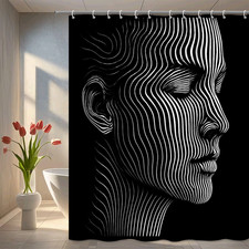 Modern Black and White Shower Curtain with Wave Pattern