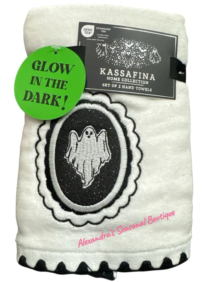 Set Of 2 Halloween Hand Towels, Featuring Sparkling Glitter Ghost 16“ X 28” New - Image 2 of 4