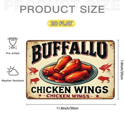 Tin Metal Signs Home Décor, Buffalo Chicken Wings Spicy & Savory Delight, Lron S