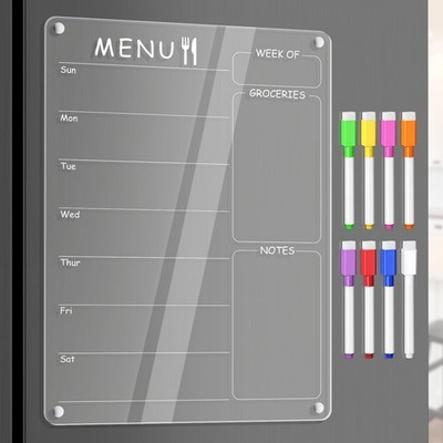Acrylic Menu Board for Kitchen Weekly 12''x9'' (with Title ''Menu''), Clear
