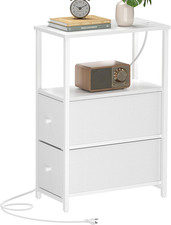 Small Narrow End Table with Charging Station, Side Table with Outlets, Nightstan