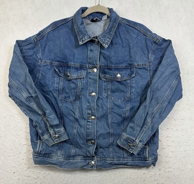 Divided by H&M Women Jean Jacket Pockets Button Size L Wash Blue