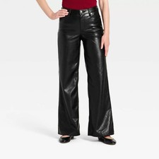Women's Everyday High-Rise Wide Leg Faux Leather Pants Size 10