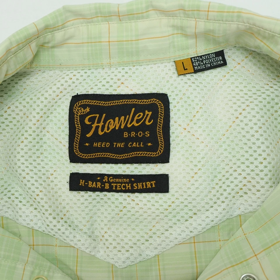 Howler Bros H Bar B Tech Snap Western Shirt Mens Large Beige Plaid Work Brothers - Image 4 of 4