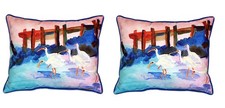 Pair of Betsy Drake White Ibises Large Indoor Outdoor Pillows 16x20