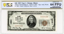 1929 $20 CHICAGO ALLIANCE NATIONAL BANK, CH# 12001 - PCGS 64 PPQ, Fr. 1802-1