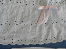 Vintage Ruffled Eyelit Bassinet Skirt Set with Hood Cover Made in USA. 26" long