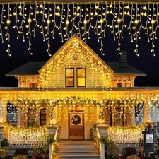 Outdoor Icicle Lights 10M Warm White Lights Mains Powered With Timer & 8 Modes