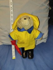 VTG Eden Paddington Bear W/ Yellow Rain Coat  Hat Red Umbrella Plush 11.5  