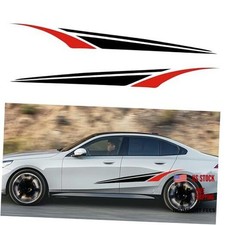 2Pcs 59'' Sports Racing Stripe Sticker for Car Body Door Side Skirt Black red