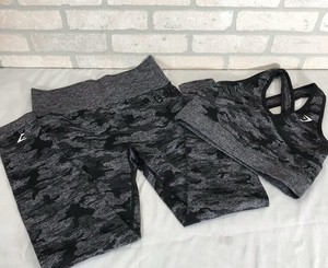 Gymshark Set Leggings and Sport Bra Women's L Black & Gray Camo