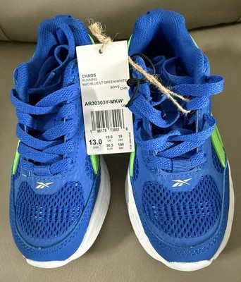 Boy s Reebok Chaos Running Shoe Blue Green White Size 13 New with Tags NWT