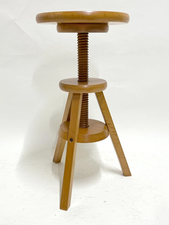 Tabouret à Vis Tripode - Architecte Horloger Atelier - Hêtre Massif - Vintage - Photo 3/4