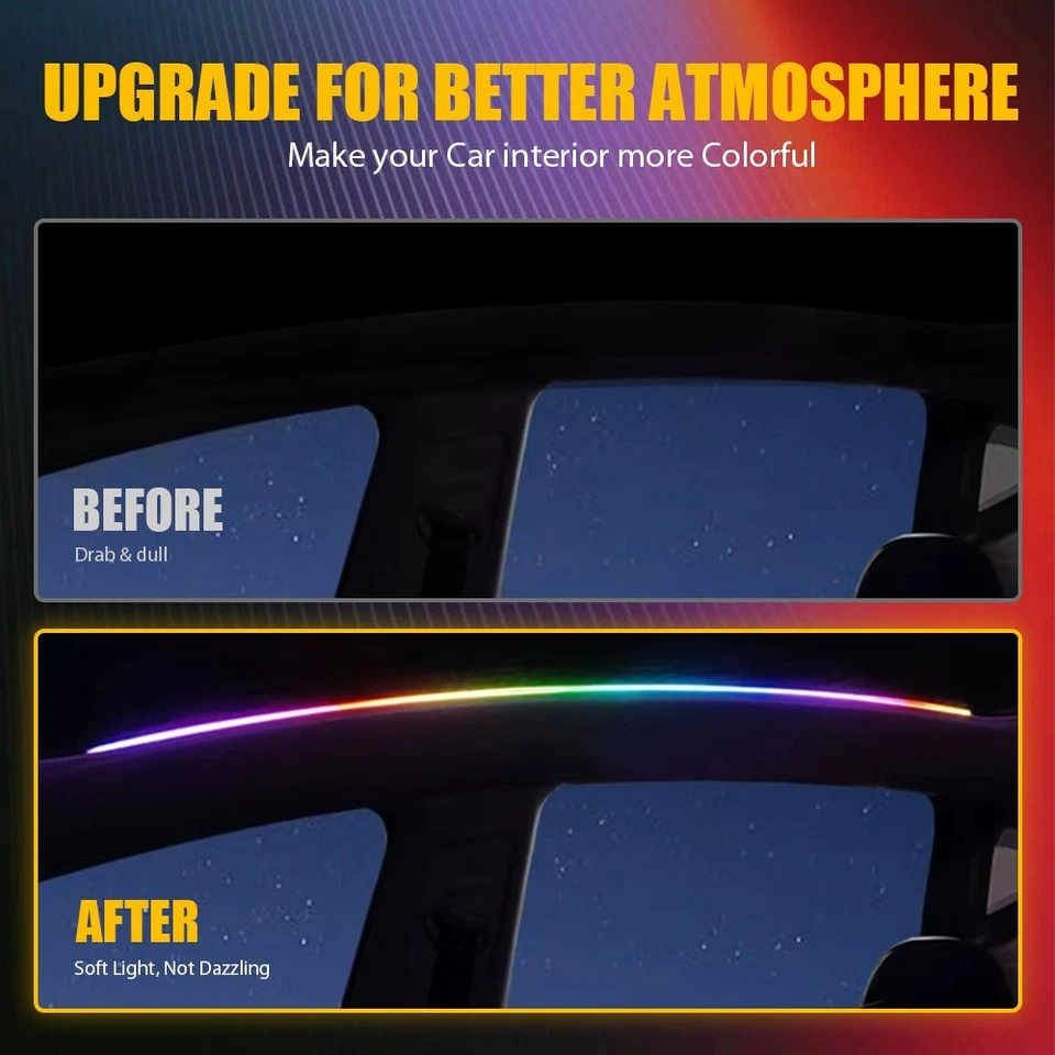 Luces LED de techo corredizo RGB techo de coche panorámico tragaluz ambiental tiras de lámpara coloridas Foto 3 de 4