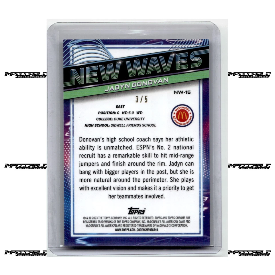 2023 Topps Chrome McDonald's A/A - New Waves Red #NW-15 Jadyn Donovan Rookie 3/5 - Image 2 of 2