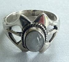 VINTAGE STERLING SILVER IRIDESCENT MOONSTONE UNIQUE MODERNIST DESIGN RING SZ 10
