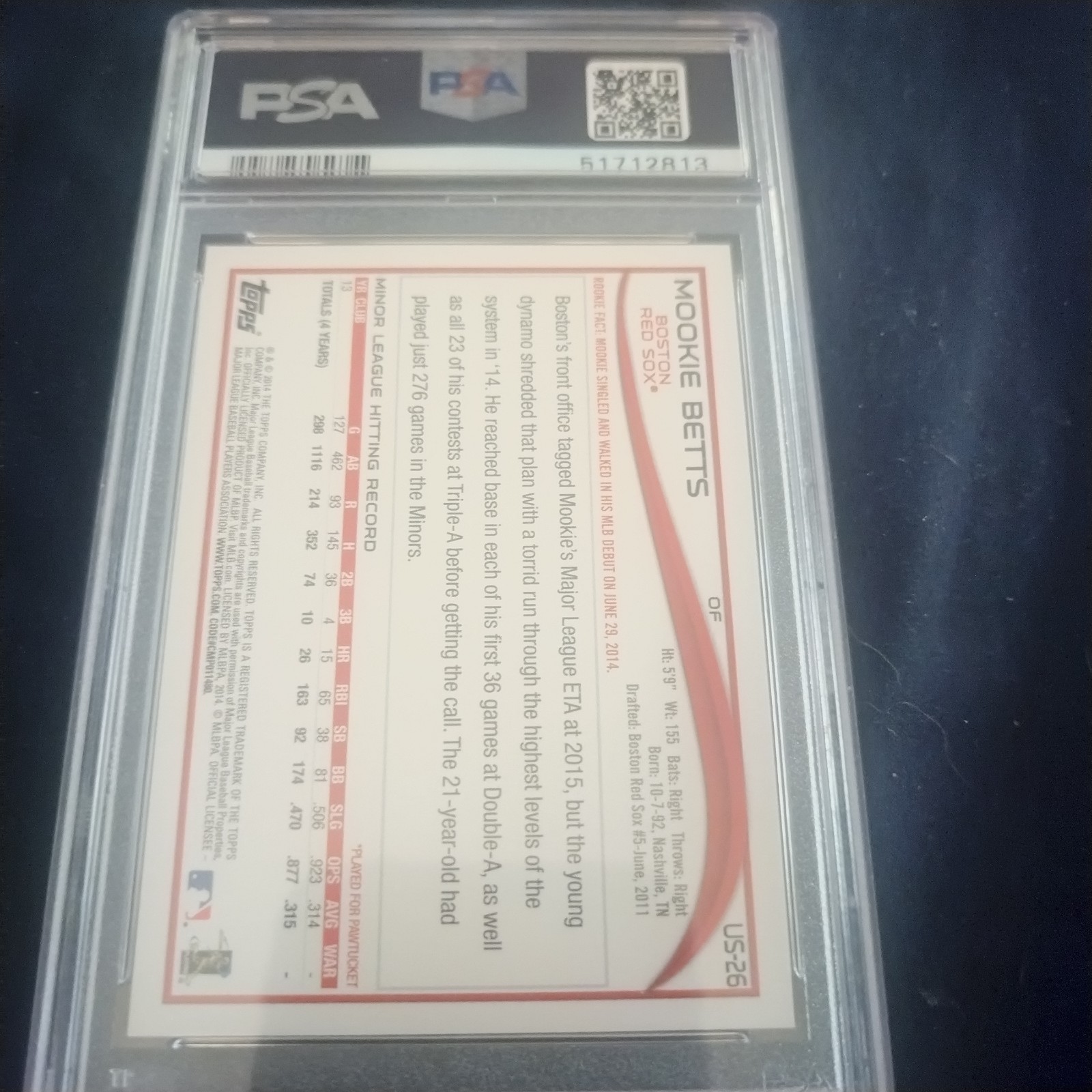 2014 Topps Update   Mookie Betts  Batting    Rc    Psa10 view 2