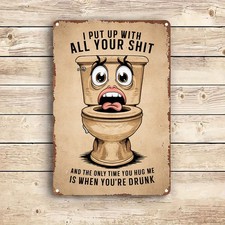 2D Flat, 1pc Funny Toilet Humorous Wall Art Tin Metal Signs - 8x12 Inch Aluminum
