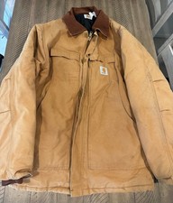 Vintage Carhartt Canvas Quilted Arctic Jacket With Tan Corduroy Collar