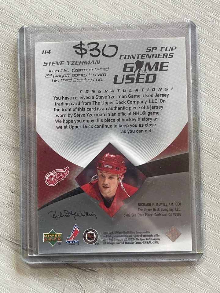 2003-04 SP Game Used Cup Contenders Game Used Jersey Steve Yzerman Red Wings - Image 2 of 2