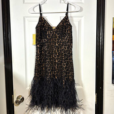 NWT Michael Kors Black Lace Floral Feather Trim Gatsby Mini Dress Size 2XS