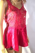 Vintage Victoria's Secret Gold Label Hot Pink Satin Romper One Piece Sleepwear M