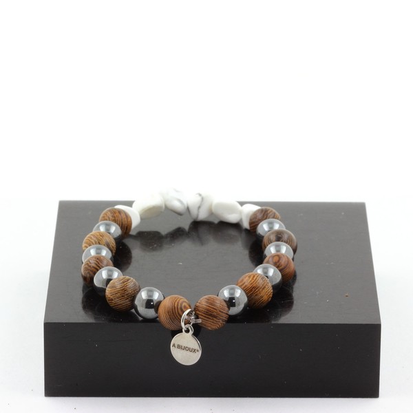 Steine Und MinéRaux. Armband Howlith Der Usa + Perlen HäMatit + Holz 8 Mm. Fa-image