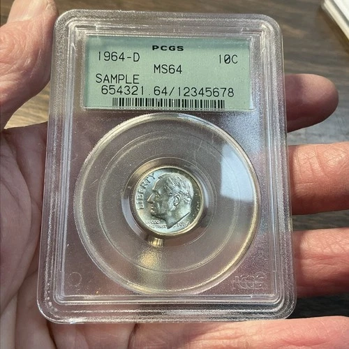 Sample PCGS Holder - 1964-D Roosevelt Dime PCGS MS64 - Green Lable
