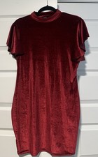 Boohoo Velvet Dress Burgundy Short Stretchy Comfortable Fit Ladies Apparel