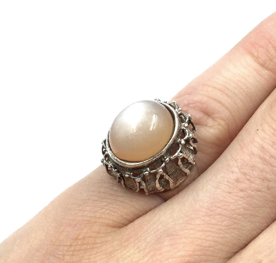 Anello in argento 925 design scandinavo gioiello pesca pietra di luna 17,8 mm... - Immagine 4 di 4