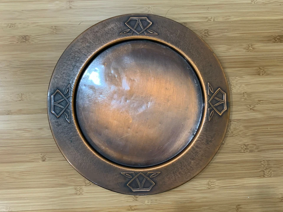 Antique Carl Deffner Jugendstil Art Nouveau Copper & Brass Planter & Under Plate - Image 4 of 4