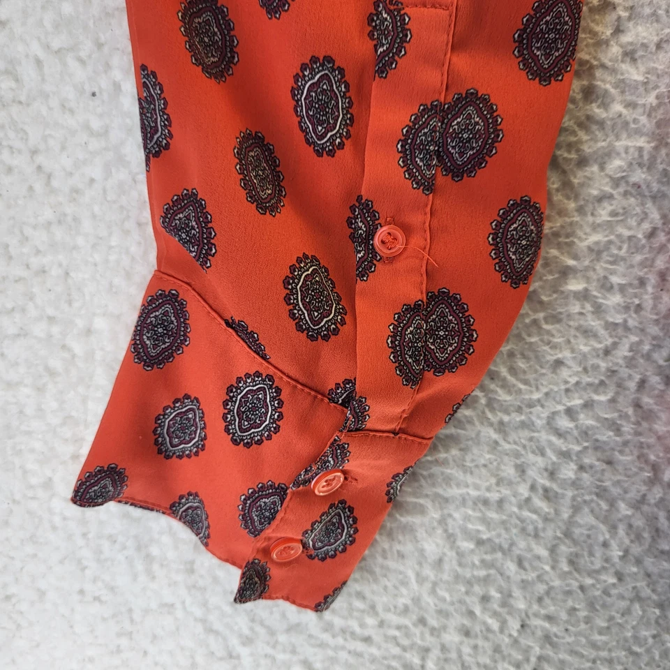 Blusa túnica Henley crepé drapeada J.Crew para mujer pequeña naranja manga larga A9106 Foto 3 de 4