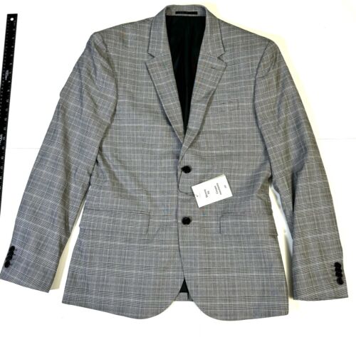 H&M Blazer Mens Size 40R Grey Plaid Skinny Fit Stretch Sport Coat Suit Jacket