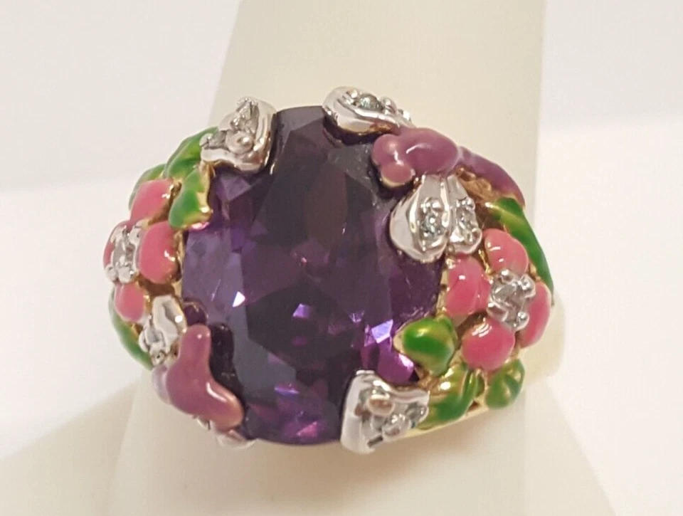 Anillo Fantasía Jardín KIRKS FOLLY Piedra Púrpura Esmalte Libélula Flores Talla 11.25 Foto 3 de 4