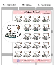Reading Planner stickers, Dog Bookworm Sticker, Calendar & Journal Sticker
