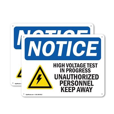 (2 Pack) High Voltage Test In Progress OSHA Notice Sign Decal Metal Plastic