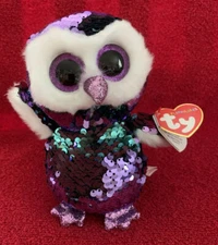 New 2018 TY FLIPPABLES MOONLIGHT the Purple Teal Owl Changing Sequins 6" MWMTs