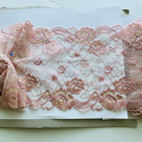 Stretch Floral Embroidered Border Lace Trim/Mesh/Sewing/Lingerie/Craft/6.5” Wide - Picture 7 of 12