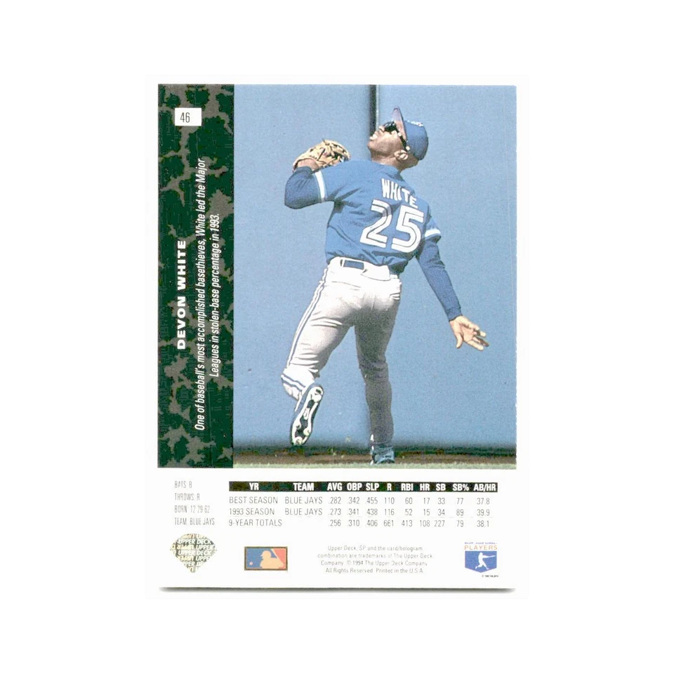 Devon White 1994 SP #46 Toronto Blue Jays Baseball Card NM - Image 2 of 3