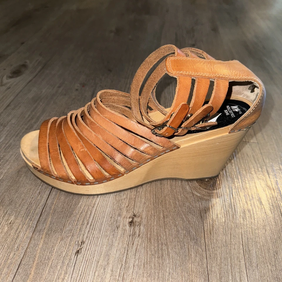 Sandalias suecas de cuero Hasbeens con tiras para mujer talla 8/38 zapatos de plataforma de cuña Foto 2 de 4