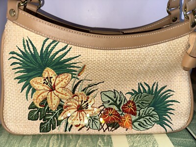 VTG 2000's Etienne Aigner Tropicana Straw Embroidered Floral Purse