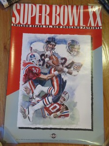 Super Bowl Xx Chicago Bears Vs New England Patriots Drawing Poster Walter Payton Ebay
