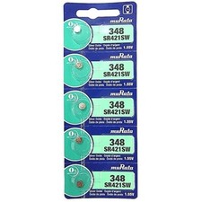 Murata 348 SR421SW Silver Oxide Watch Battery 5 Count - Replaces Sony 348
